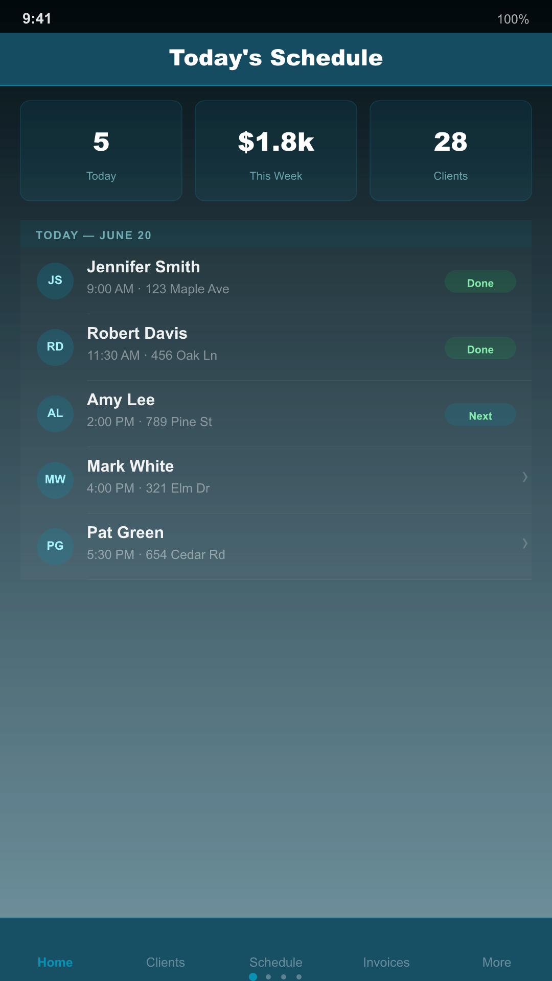 House Cleaner Pro dashboard screenshot
