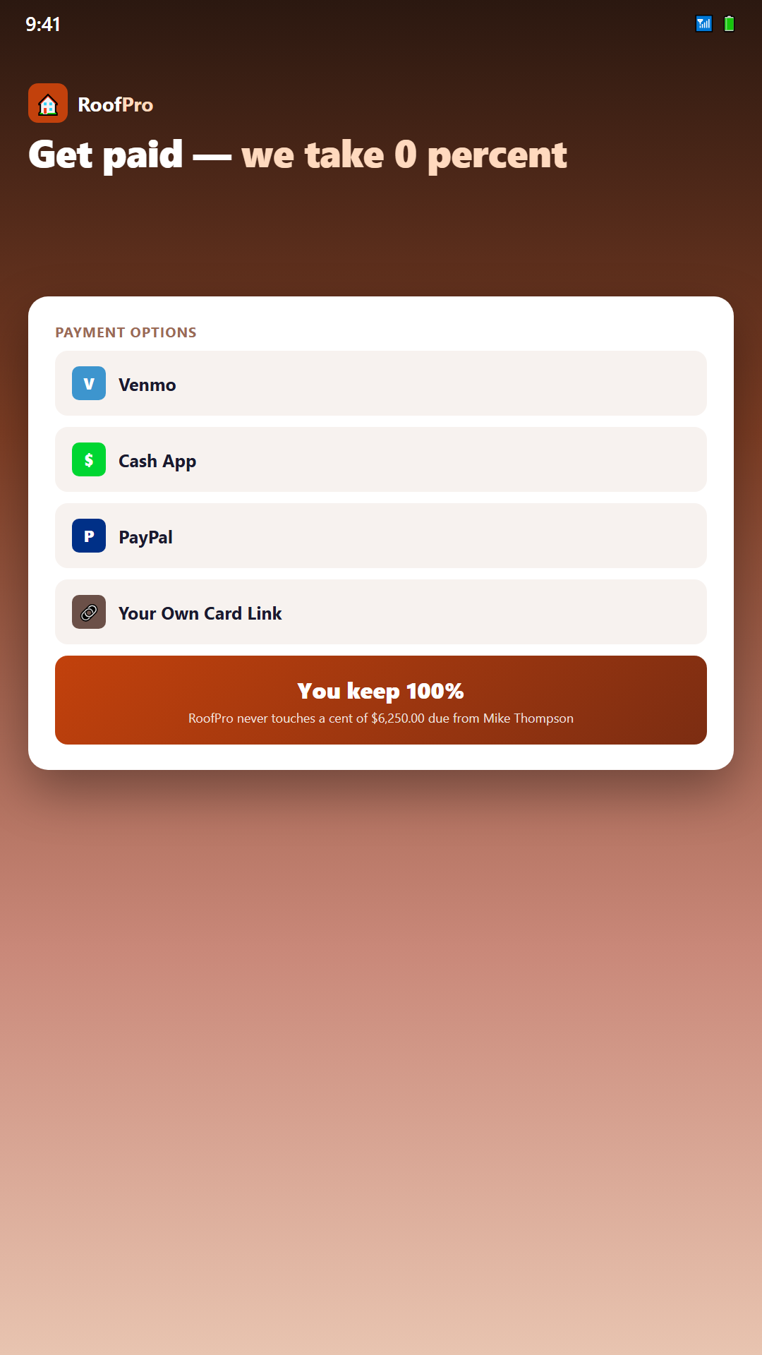 RoofPro get paid screenshot
