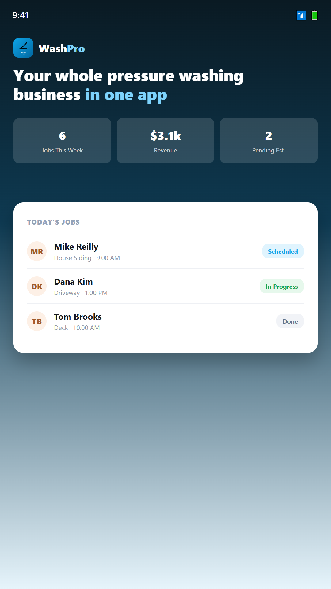 WashPro dashboard screenshot