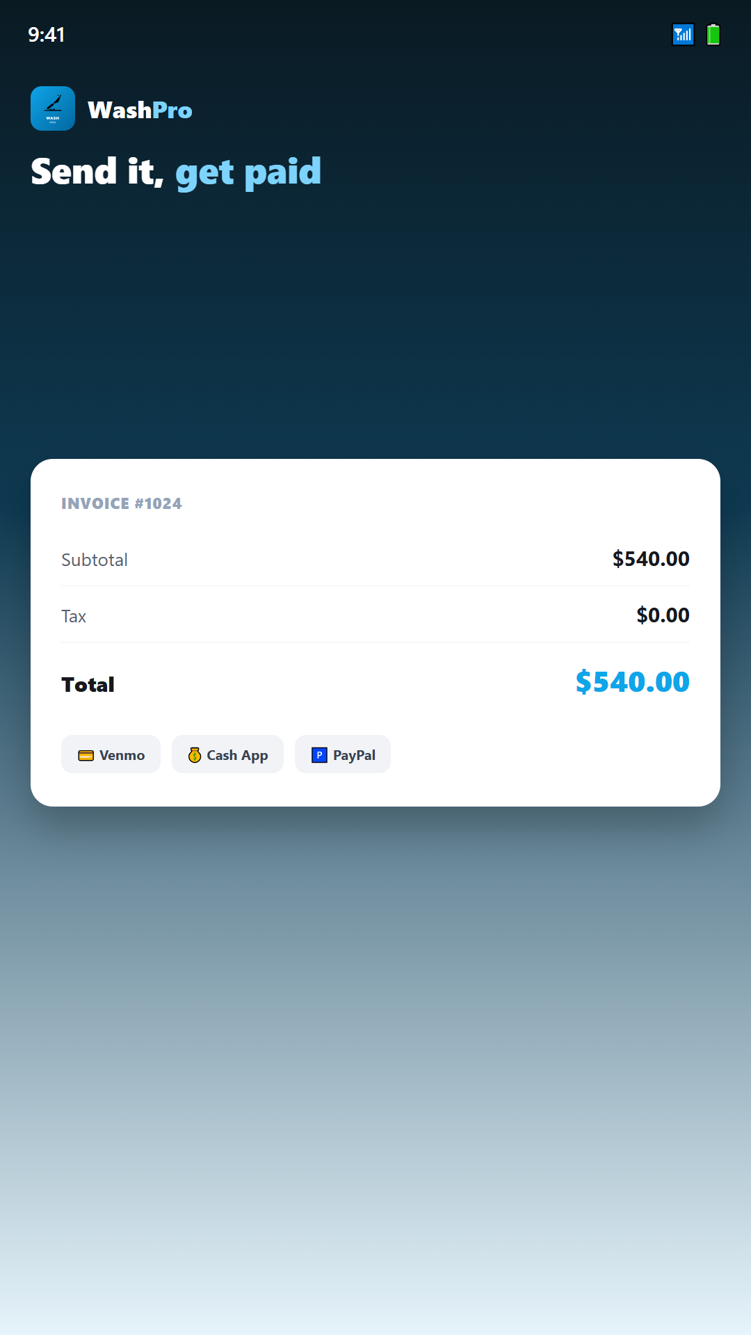 WashPro get paid screenshot